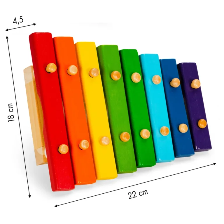 8 hangú, fa dulcimer ütőkkel gyerekeknek, 22×4,5×18 cm, színes
