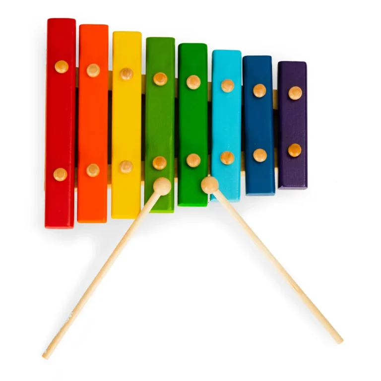 8 hangú, fa dulcimer ütőkkel gyerekeknek, 22×4,5×18 cm, színes
