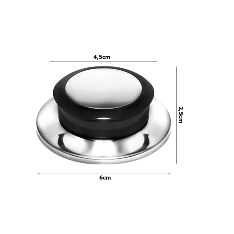 Edényfedő gombok 3 db-os készlet, 4.5x6x2.5 cm, fekete-króm szín