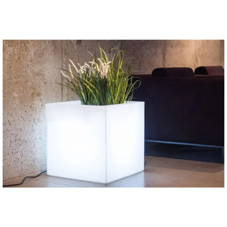 Modern virágcserép világítással, UV védelemmel, 50x50 cm, fehér