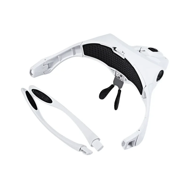 Fejre szerelhető 3.5x nagyító szemüveg 5 cserélhető nagyító lencsével, 2 LED-del, fehér