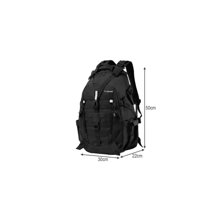 Trizand 20534 katonai/turisztikai hátizsák vízálló védőhuzattal, 25 l, 50x30x22 cm, fekete