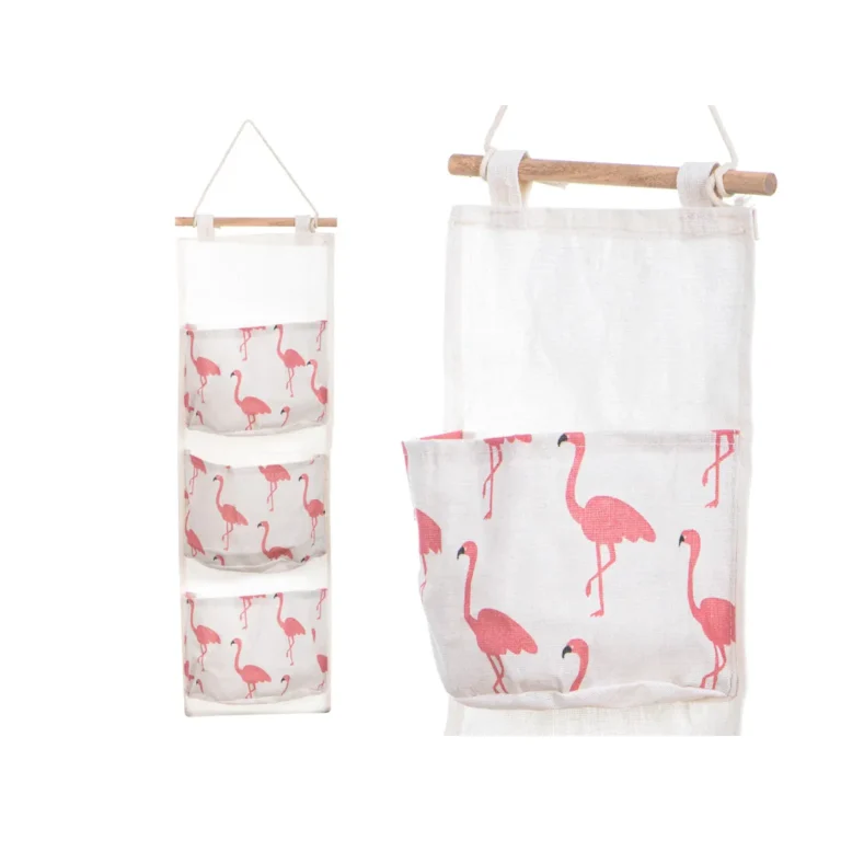 Felakasztható, konyhai/fürdőszobai/szobai szövet tároló zsebekkel, flamingó minta