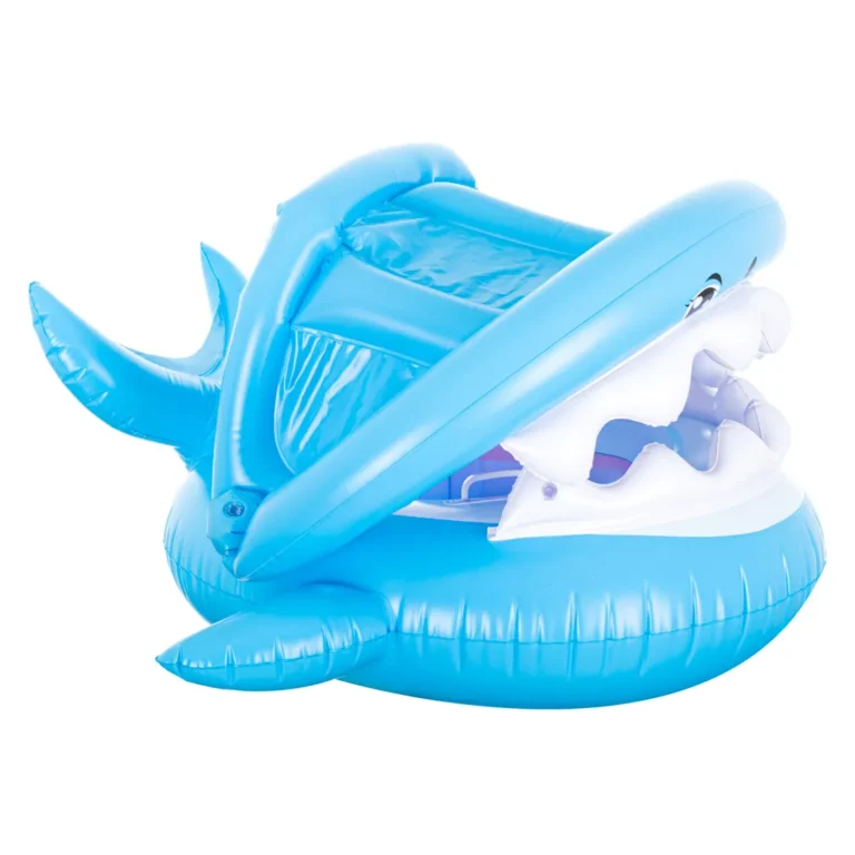 Felfújható baba matrac napellenzővel, cápa