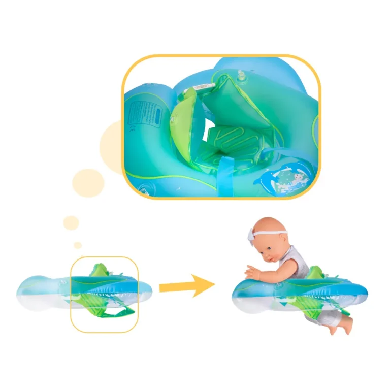 Felfújható baba matrac napellenzővel, kék-fehér