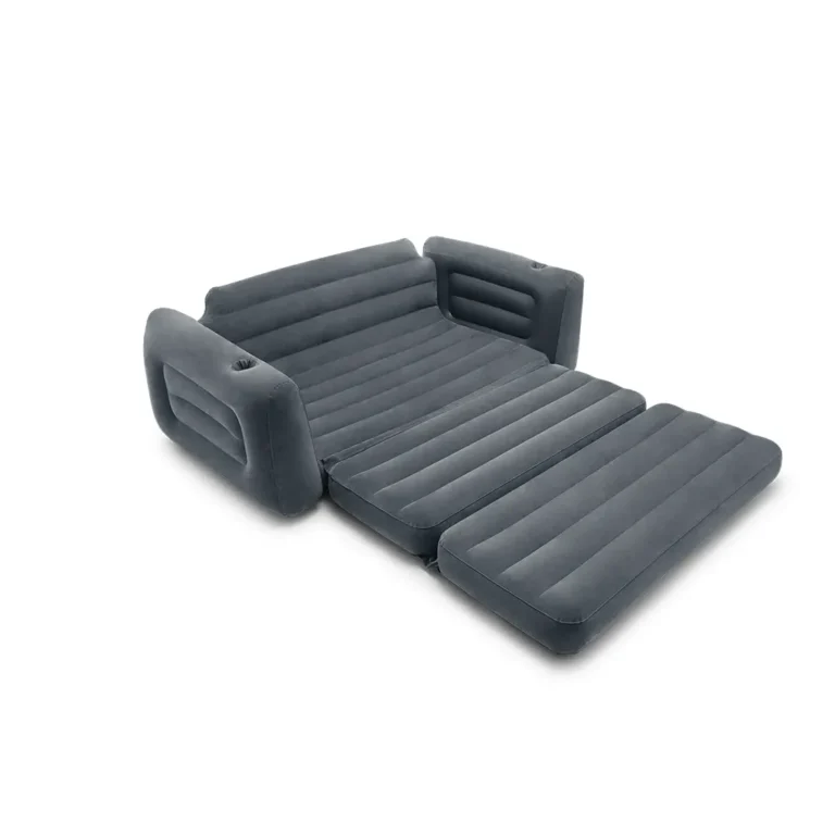 Intex 66552 2 az 1-ben felfújható kétszemélyes kinyitható kanapé, bársonyos tapintású felülettel, pohártartóval, 224 x 203 x 66 cm, fekete