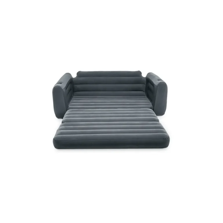 Intex 66552 2 az 1-ben felfújható kétszemélyes kinyitható kanapé, bársonyos tapintású felülettel, pohártartóval, 224 x 203 x 66 cm, fekete