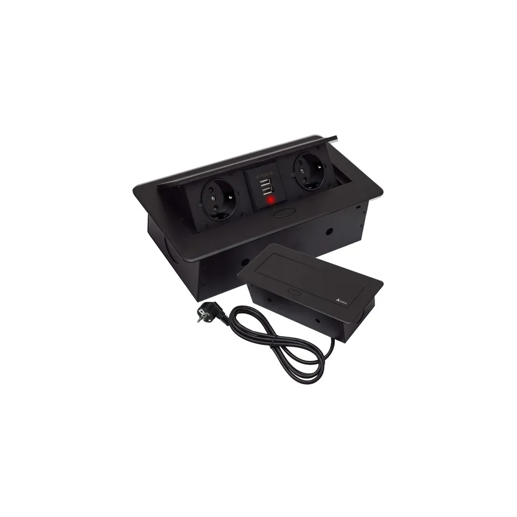 Beépíthető, rejtett, felbillenő konnektor, 2 db-os, 2 USB porttal, fekete