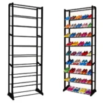 Fém cipőállvány 30 pár cipő számára, 1-10 szintes, 25 cm x 52 cm x 140 cm, fekete