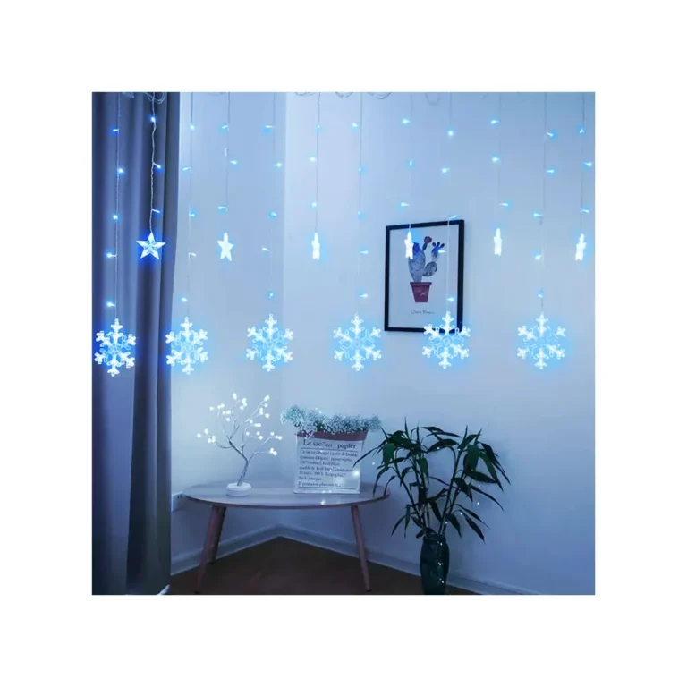 Hópehely-csillag fényfüggöny, karácsonyi fény, 4m 138 LED, kék színű LED