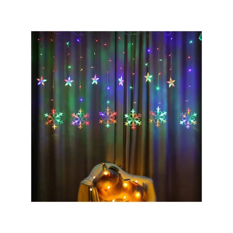 Hópehely-csillag fényfüggöny, karácsonyi fény, 4m 138 LED, többszínű LED fény