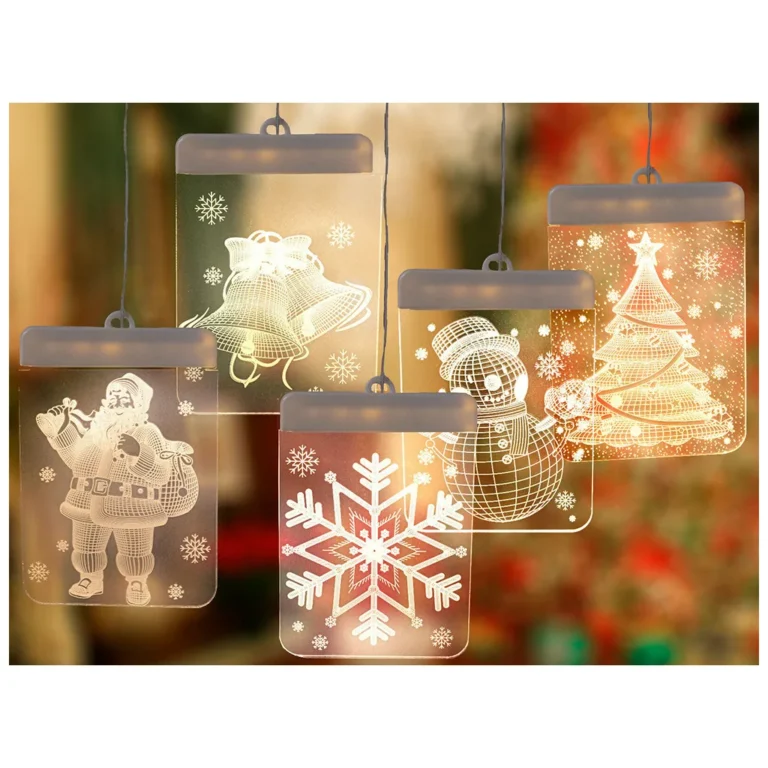 Festett üveg led 3d-s ablak dekoráció, karácsonyi fény, csengő minta, 11.5cm x 17cm, meleg fehér