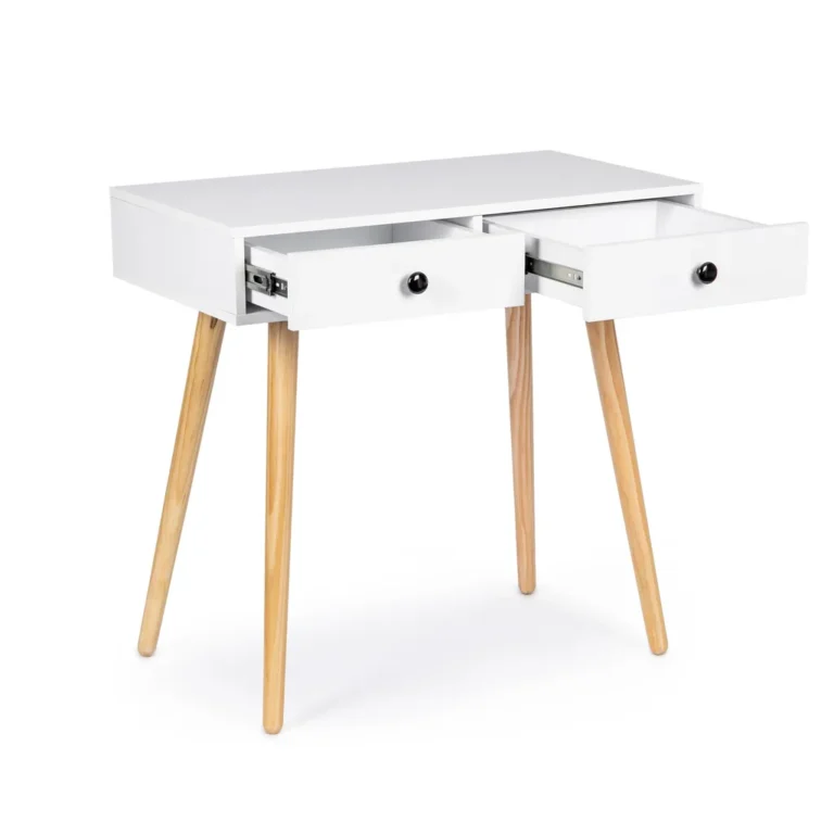 2 fiókos fésülködőasztal fenyőfa lábakkal, 77x45x80 cm, fehér