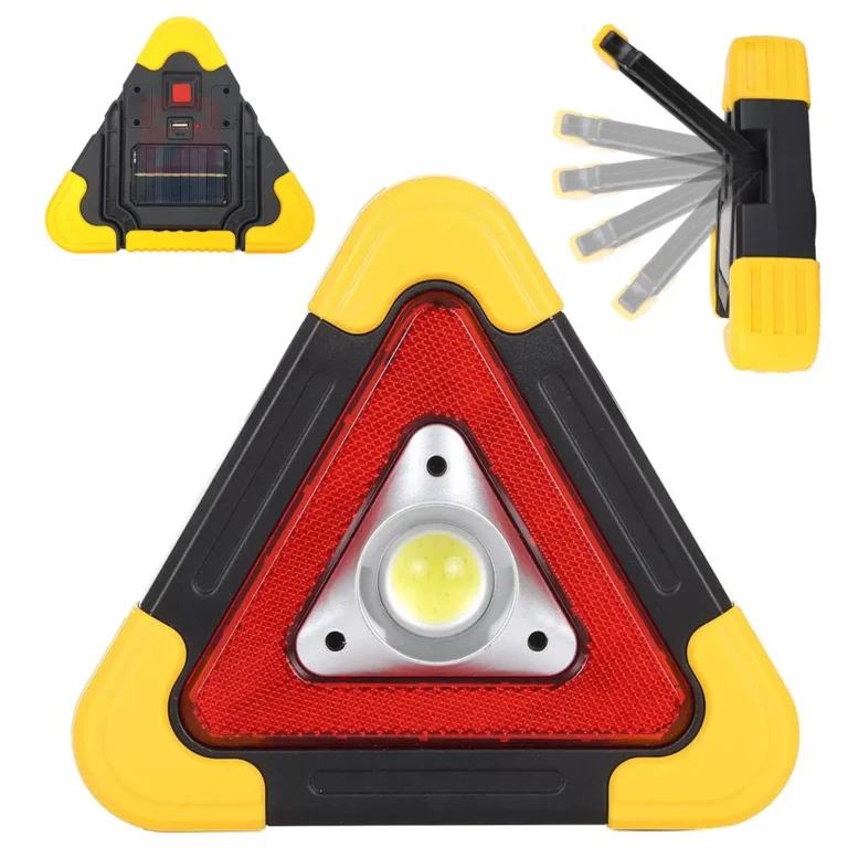 3 az 1-ben figyelmeztető autós háromszög zseblámpa és power bank funkcióval, USB töltés, 19cm x 20,5cm x 4cm, fekete-sárga