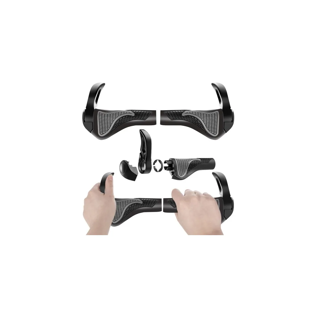 Csúszásmentes kerékpár markolat végelemmel, 2 db, ergonomikus alak, 2.2x14 cm, fekete