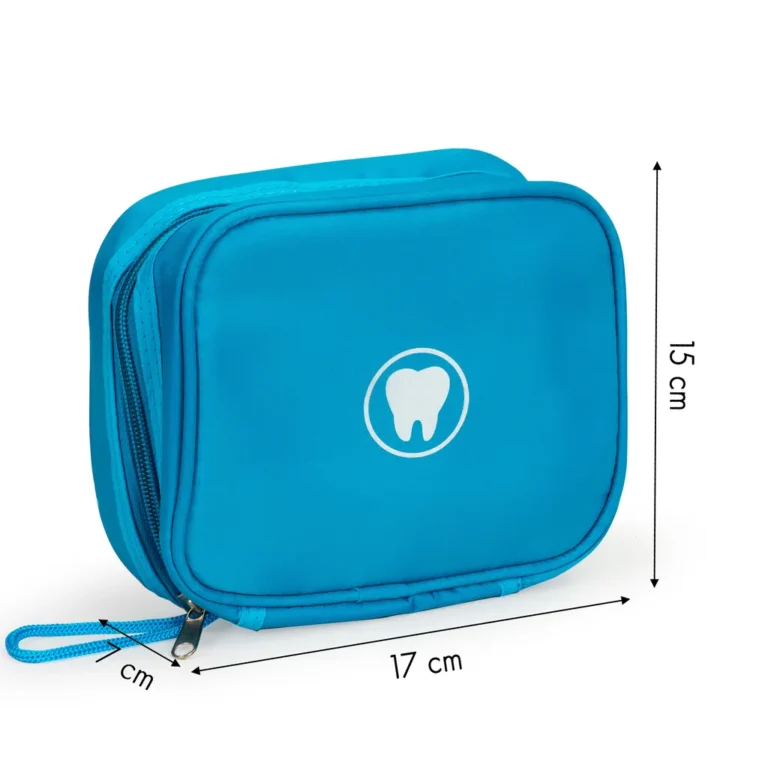 Fogászati készlet cipzáros táskában 6 tartozékkal gyermekeknek, 17x7x15 cm, kék
