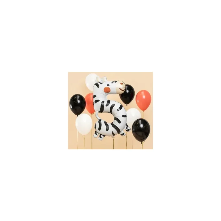 Fóliából készült születésnapi lufi "5" - Zebra 68x98 cm
