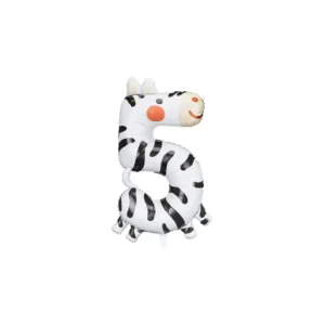 Fóliából készült születésnapi lufi "5" - Zebra 68x98 cm