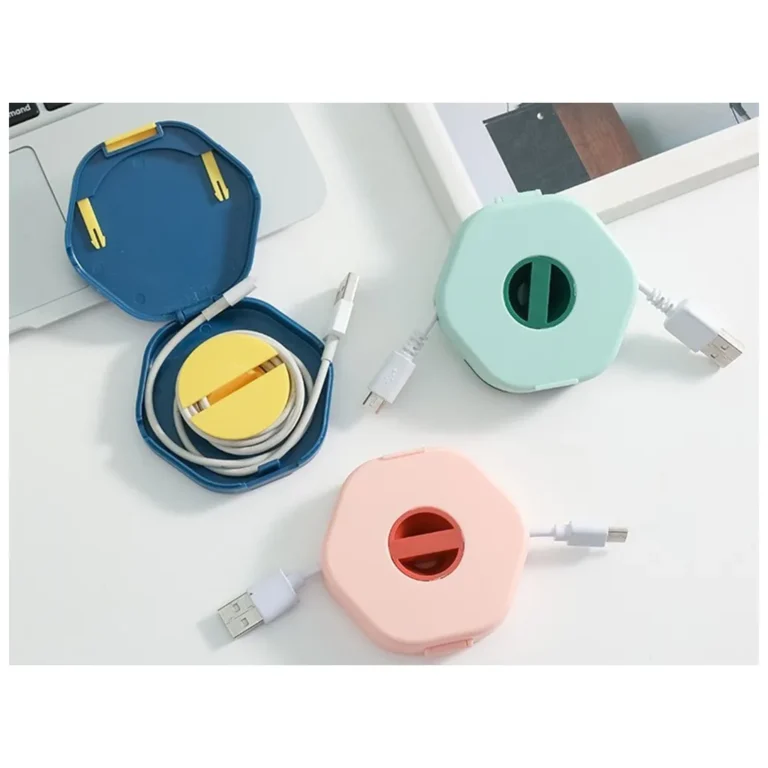 Forgatható kábeltartó telefontartóval, 7x1,2 cm, zöld, rózsaszín, fehér, kék