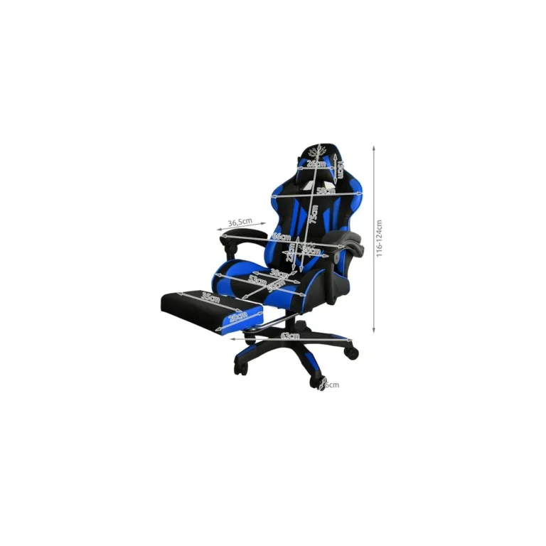 PRO Gamer szék kihúzható lábtartóval, állítható magasság, kék