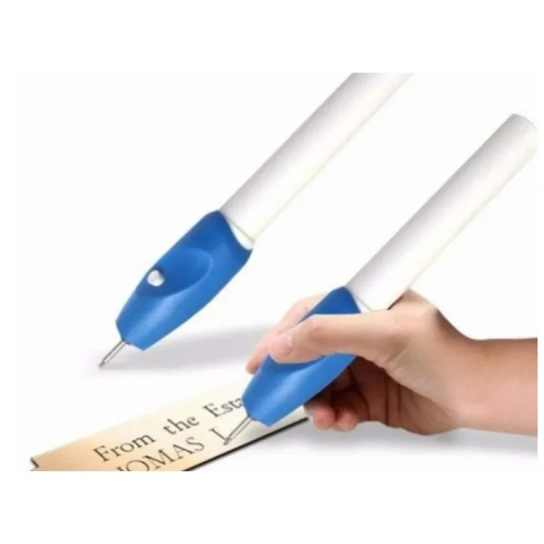 Gravírozó  toll 2 db gravírozó heggyel, akkumulátorral, 16cm x 3cm, kék-fehér