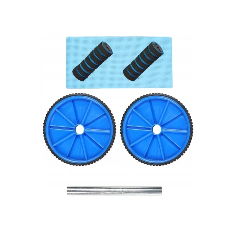 Fitnesz dupla görgős kerék edzőszőnyeggel, 17.5cm átmérő, sárga/kék