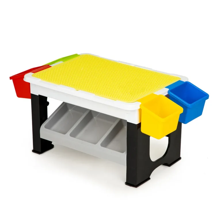 Jétszóasztal rekeszekkel, alaplappal, 67,5x35x30 cm 300 db LEGO stílusú építőelemmel
