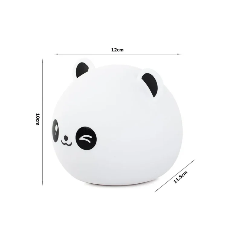 Panda alakú éjszakai fény 5 színárnyalatú világítással beépített akkumulátorral, 1200mAh, USB, 12.5x9.5x9 cm, fehér