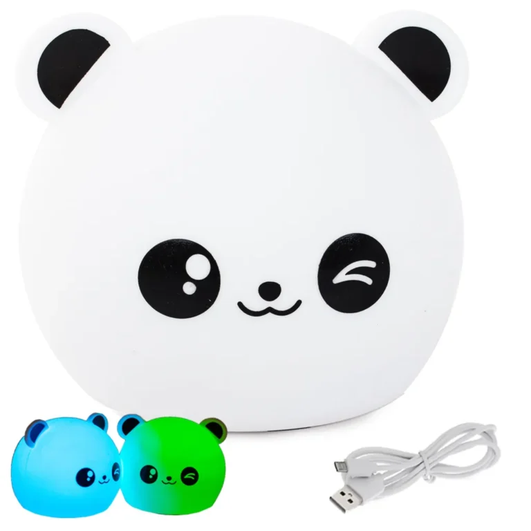Panda alakú éjszakai fény 5 színárnyalatú világítással beépített akkumulátorral, 1200mAh, USB, 12.5x9.5x9 cm, fehér