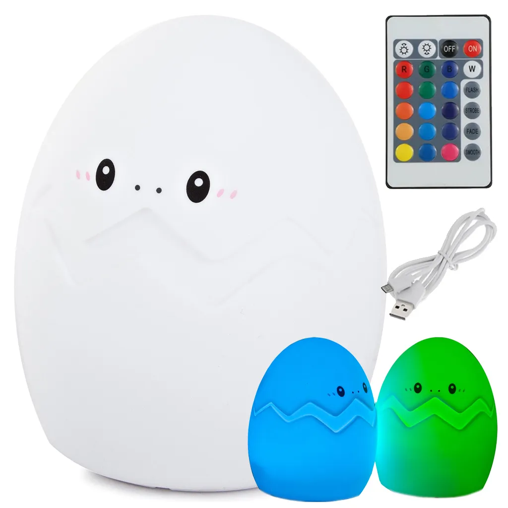 Tojás alakú éjszakai, hangulatvilágítás távirányítóval, akkumulátorral, 5 különböző háttérvilágítással, USB, 12.5x10x10 cm, fehér