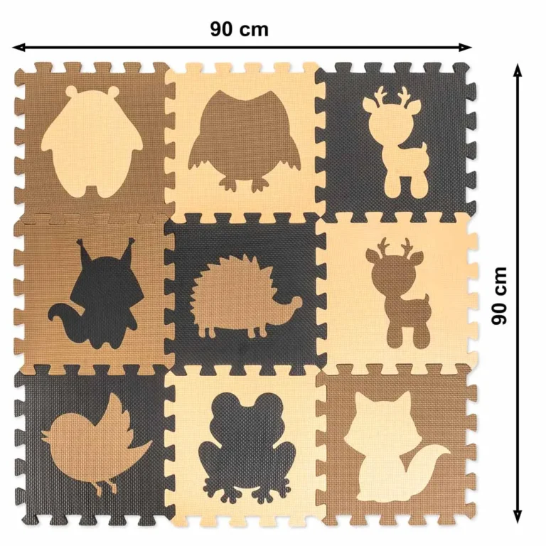 Habszivacs kirakó, szőnyeg/járóka, állat minta, bézs-barna-fekete, 9 elem, 85cm x 85cm x 1cm