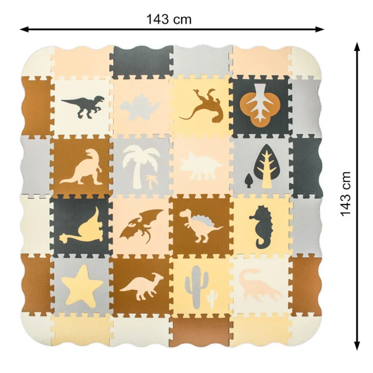 Habszivacs kirakó, szőnyeg/járóka, dinoszaurusz minta, 36 elem, 143cmx143cmx1cm