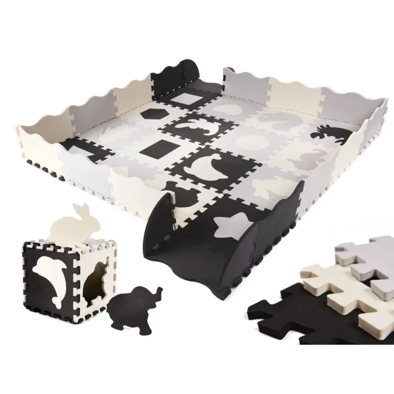 Habszivacs kirakó szőnyeg/játszószőnyeg gyerekeknek, 36 db-os, fekete-szürke-ekrü