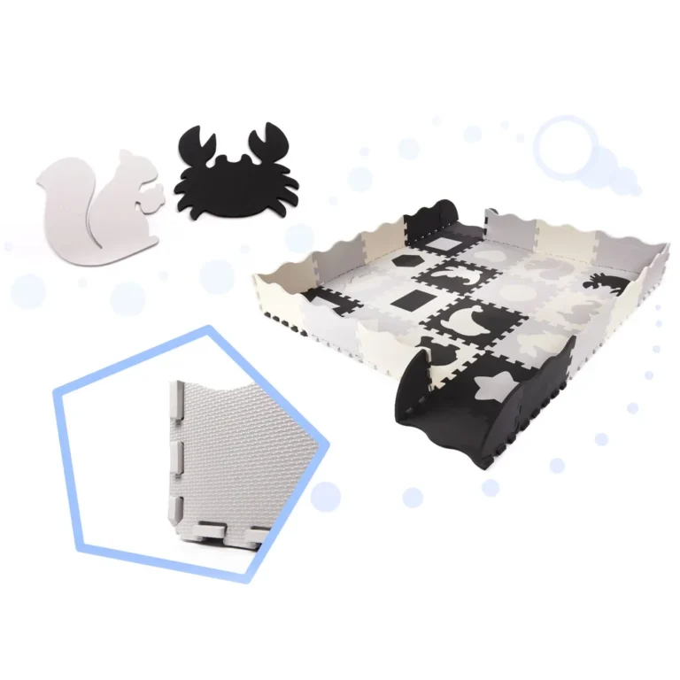 Habszivacs kirakó szőnyeg/játszószőnyeg gyerekeknek, 36 db-os, fekete-szürke-ekrü