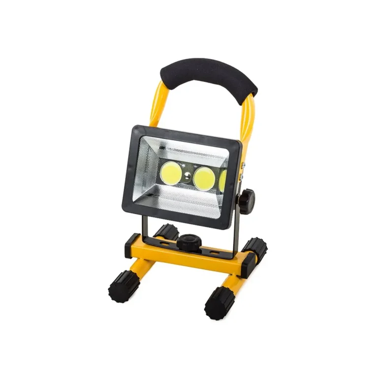Halogén hordozható lámpa állvánnyal, 2 x LED COB 30W újratölthető akkumulátorral, autós töltővel, fekete-sárga