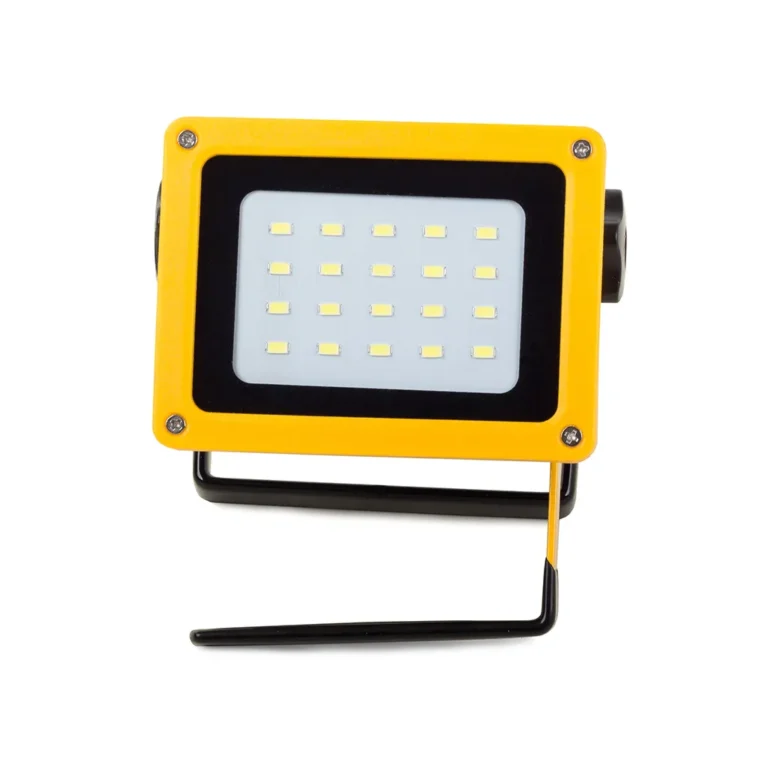 Halogén hordozható lámpa LED 20 SMD 100W újratölthető akkumulátorral, autós töltővel, fekete-sárga