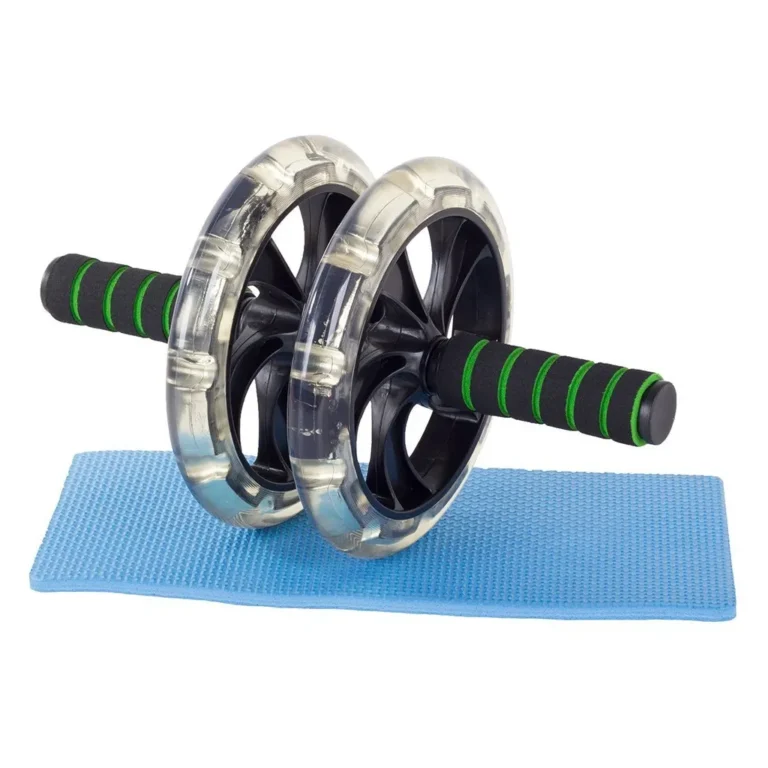 Fitnesz dupla görgős kerék edzőszőnyeggel, 20cm átmérő, fekete/zöld