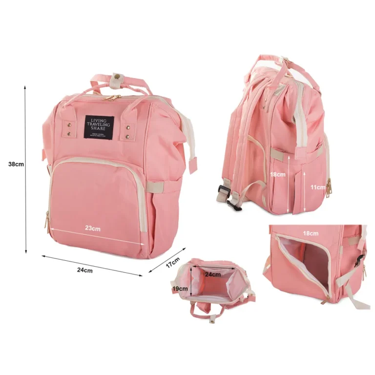 Multifunkciós babakellékes kézi/háti táska, 39x24x19 cm, flamingórózsaszín