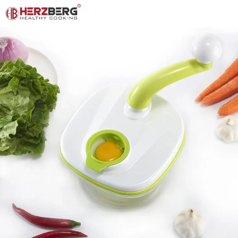 Herzberg 10 az 1-ben zöldségszelő 6 cserélhető rozsdamentes acél pengével, tállal 1.8 l, fehér-zöld