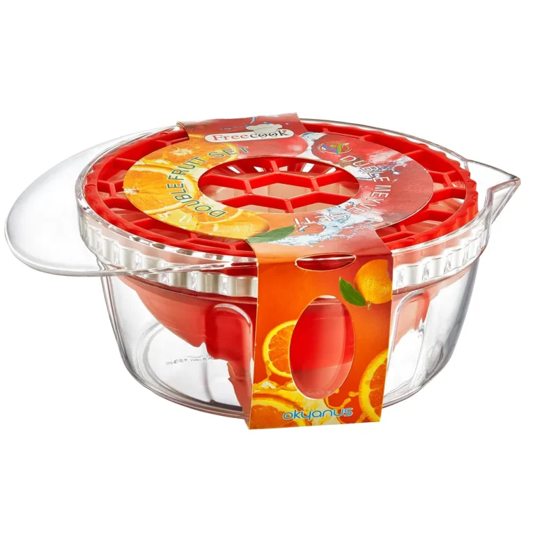 Herzberg 2 az 1-ben gránátalma magozó és gyümölcsfacsaró, BPA mentes, 700 ml, piros/átlátszó