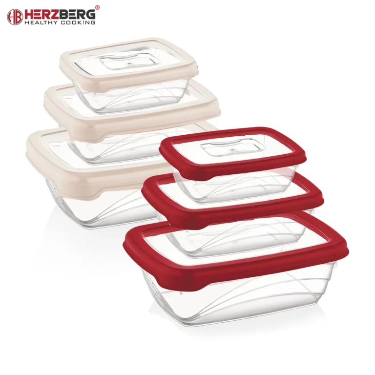 Herzberg 3 darabos ételtároló doboz készlet, BPA mentes, 300/600/1200 ml, bézs