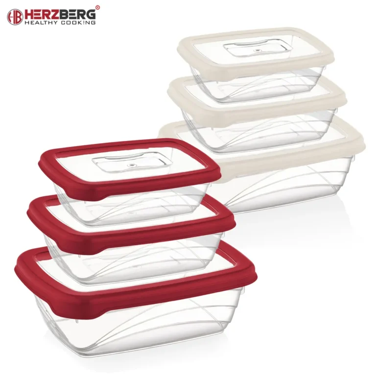 Herzberg 3 darabos extra mély ételtároló doboz készlet, BPA mentes, 1200/1900/3200ml, piros