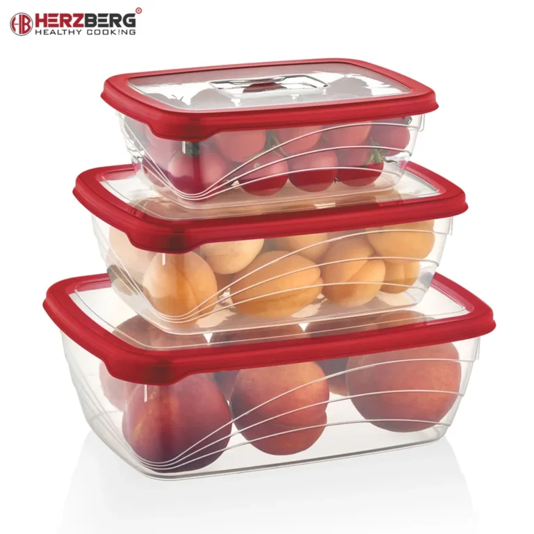Herzberg 3 darabos extra mély ételtároló doboz készlet, BPA mentes, 1200/1900/3200ml, piros