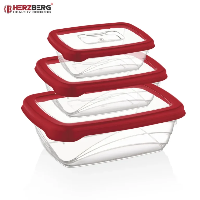 Herzberg 3 darabos ételtároló doboz készlet, BPA mentes, 300/600/1200 ml, piros