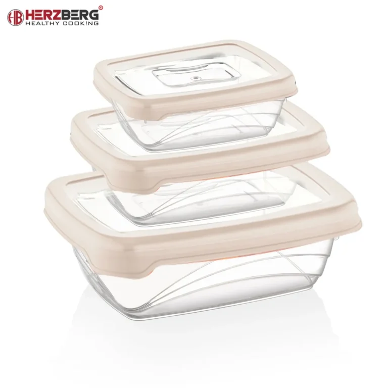 Herzberg 3 darabos ételtároló doboz készlet, BPA mentes, 300/600/1200 ml, piros