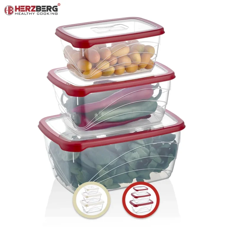 Herzberg 3 darabos extra mély ételtároló doboz készlet, BPA mentes, 400/800/1600ml, bézs