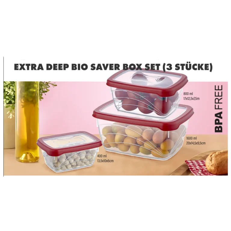Herzberg 3 darabos extra mély ételtároló doboz készlet, BPA mentes, 400/800/1600ml, bézs