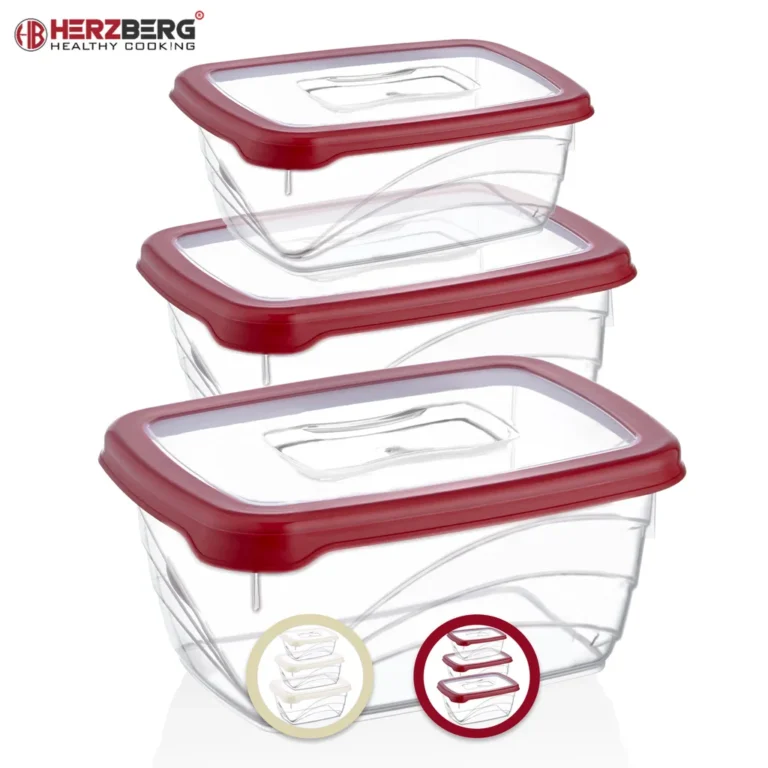 Herzberg 3 darabos extra mély ételtároló doboz készlet, BPA mentes, 1600/2800/4800ml, bézs