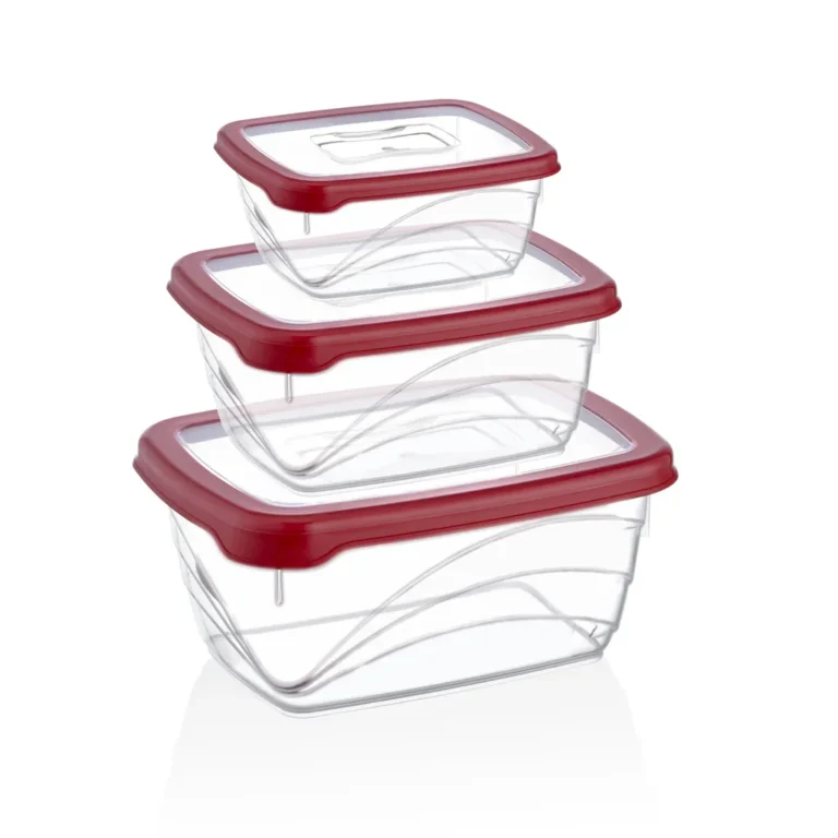 Herzberg 3 darabos extra mély ételtároló doboz készlet, BPA mentes, 400/800/1600ml, piros