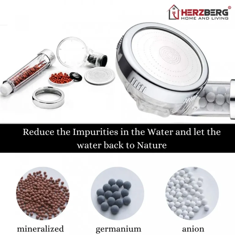 Herzberg Zuhanyfej 3 féle bioaktív kőszűrővel, 3 üzemmód, 8 cm × 248 cm, ezüst szín